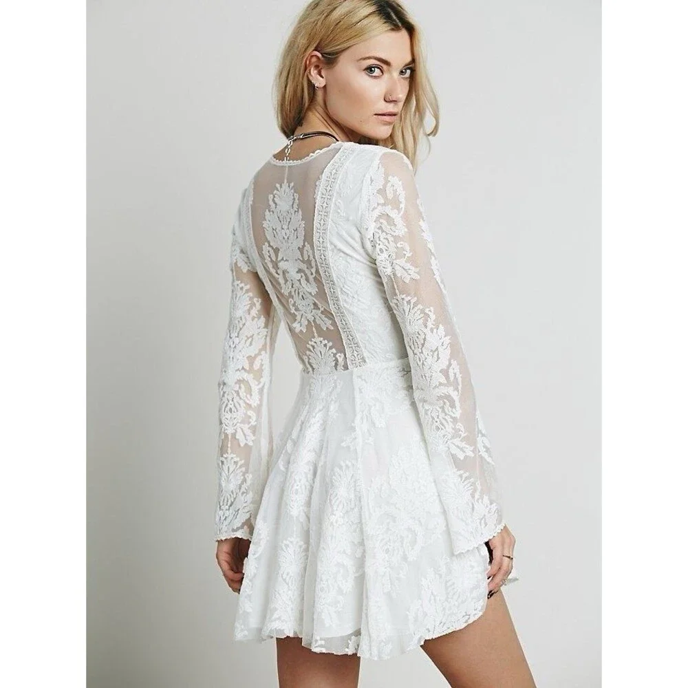 Free People Purple Floral Lace reign over me V-Neck Midi A-Line Dress 12